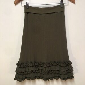 Solitaire Ruffle Hem Skirt Womens Small Olive Green Cotton Gauze Eyelet Boho